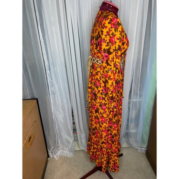 1970s peasant dress floral boho flowerpower mustard pink - Picture 9 of 13